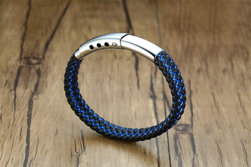 MEALGUET Bible Verse Religious Bracelets Christian Cross Scripture Engraved 2-Tone Black Blue Braided Bracelet Adjustable Wristband for Men,Personalized Inspirational Quotes, Religious Gifts - Image 3